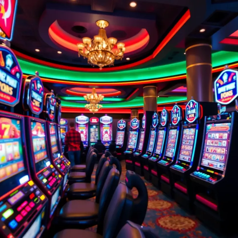 A vibrant casino environment showcasing slot machines in action