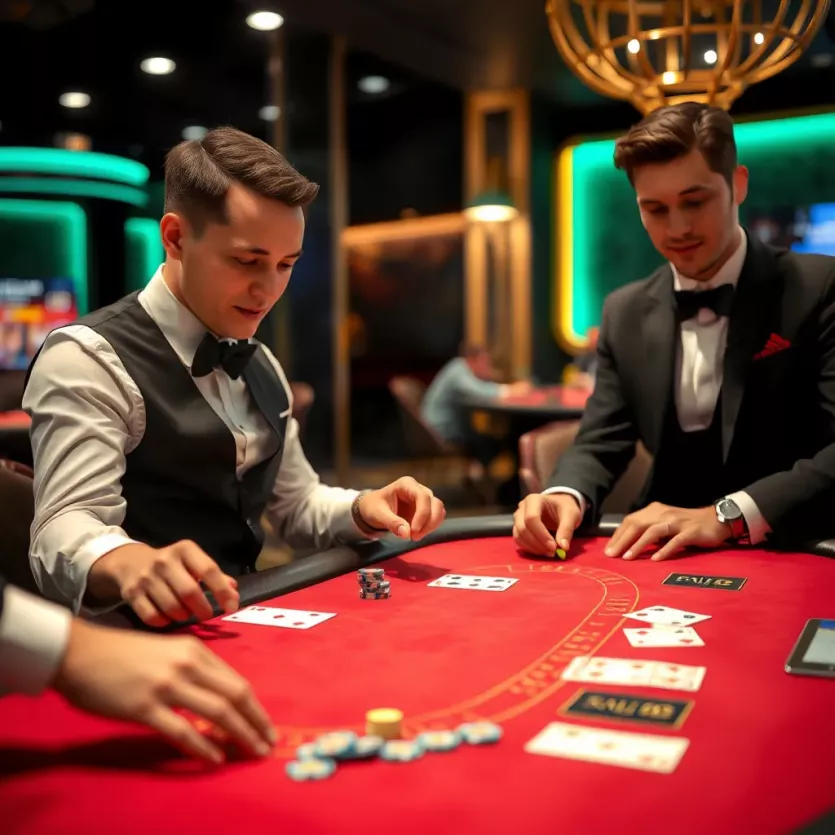 Gameplay of live blackjack with a professional dealer.