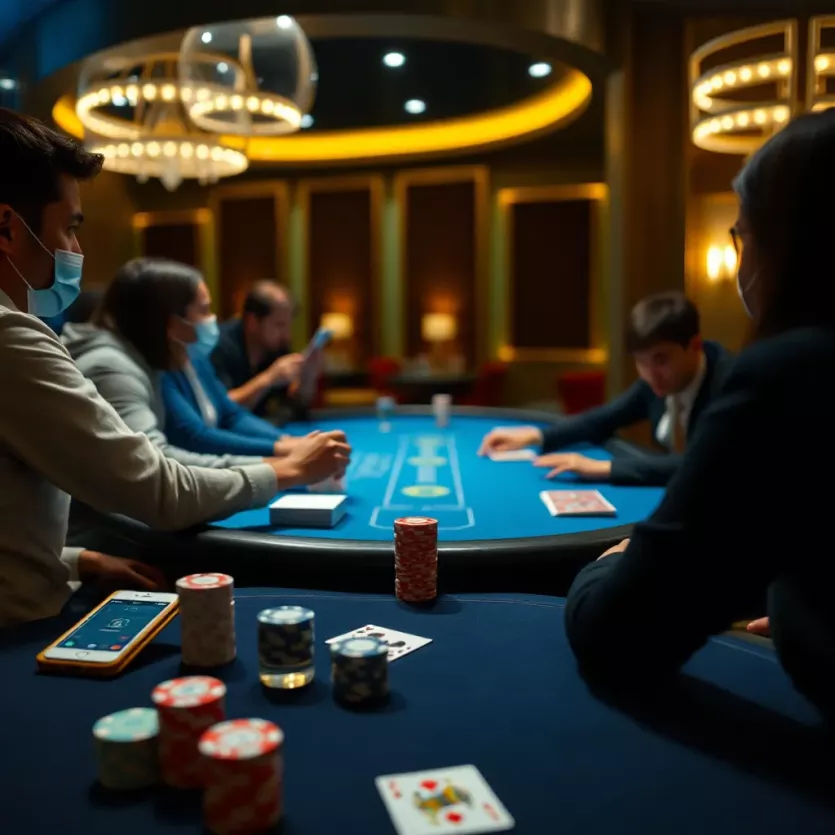 Strategic moves in blackjack with digital interface.