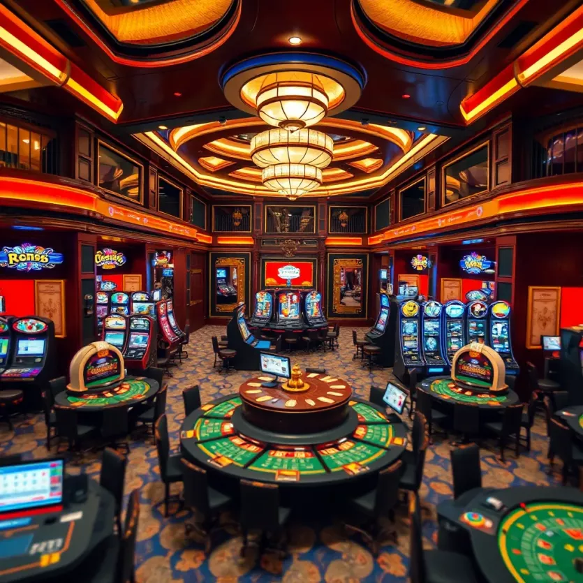 Intricate layout of a casino floor illustrating various games