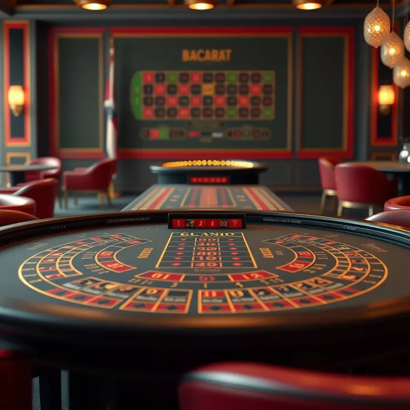 Overview of baccarat table layout with betting options