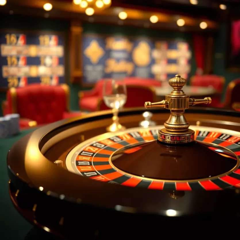 A classic roulette table with vibrant colors and a spinning wheel
