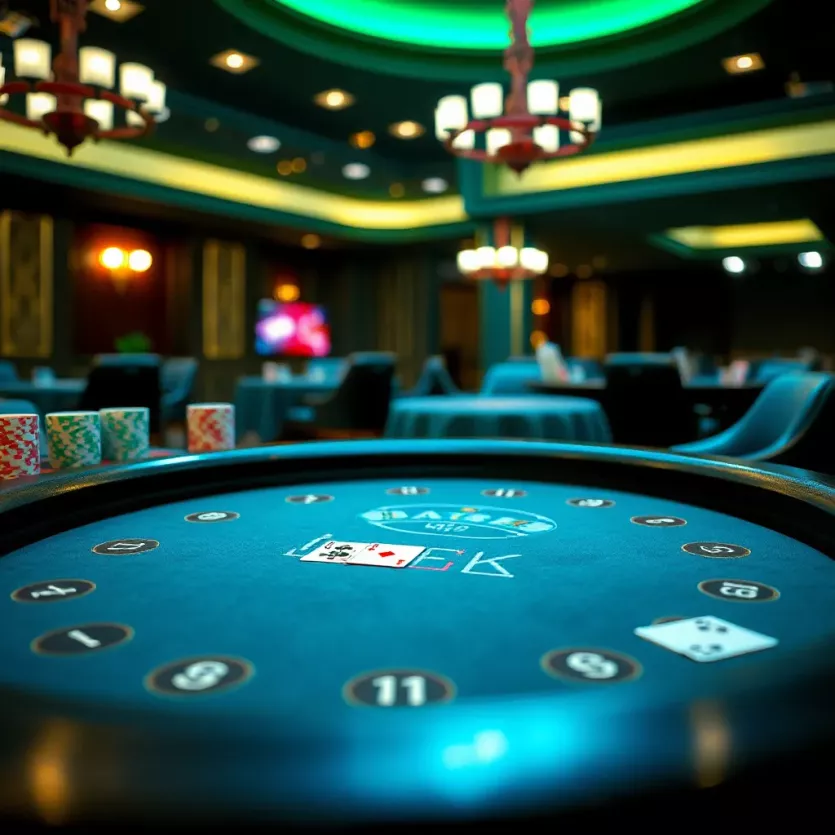 Close-up view of a blackjack table