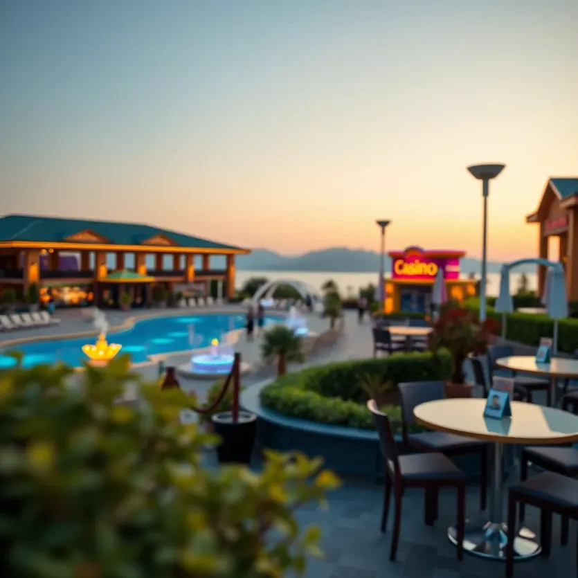 A serene outdoor view of a casino resort in Korea