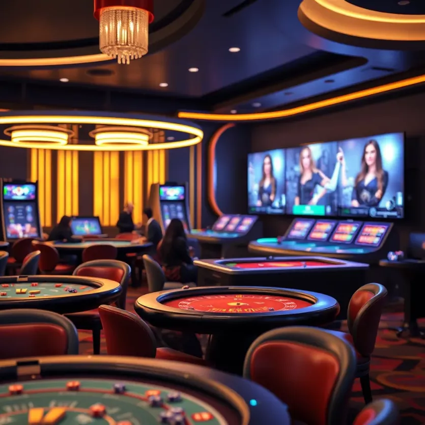 Virtual casino ambiance showcasing gaming tables