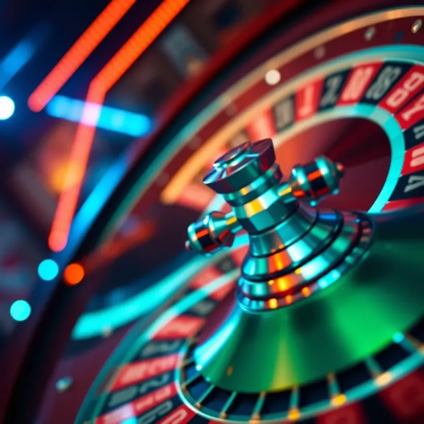 A vibrant roulette wheel in motion