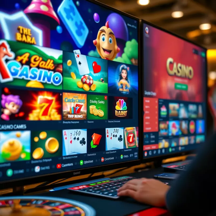 Diverse online casino games displayed on a digital screen