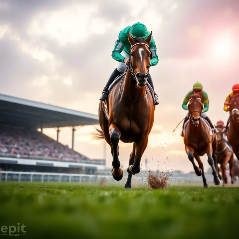 Racehorse galloping on track