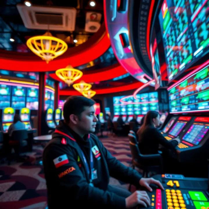 A futuristic casino showcasing digital gaming experience