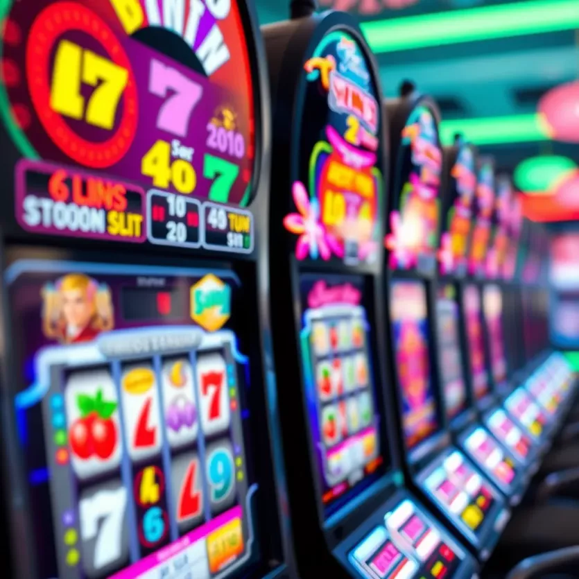 Colorful slot machine display with vibrant symbols