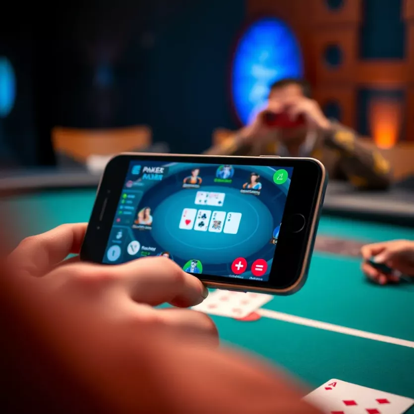 A mobile device displaying a poker app interface