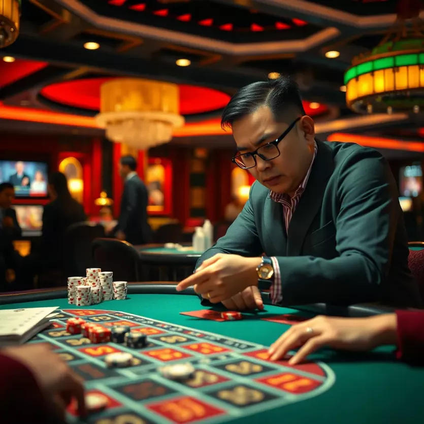 A strategic player analyzing bets at a casino table
