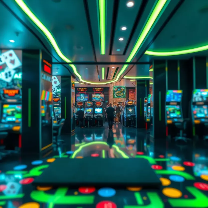 A futuristic casino environment showcasing advanced gaming technology.